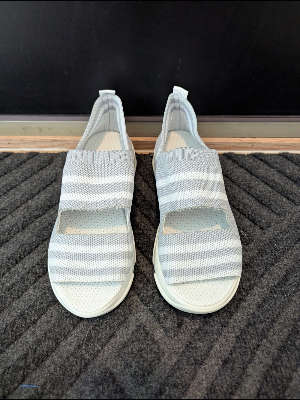Knit Slip-On Sandal in Light Gray and White